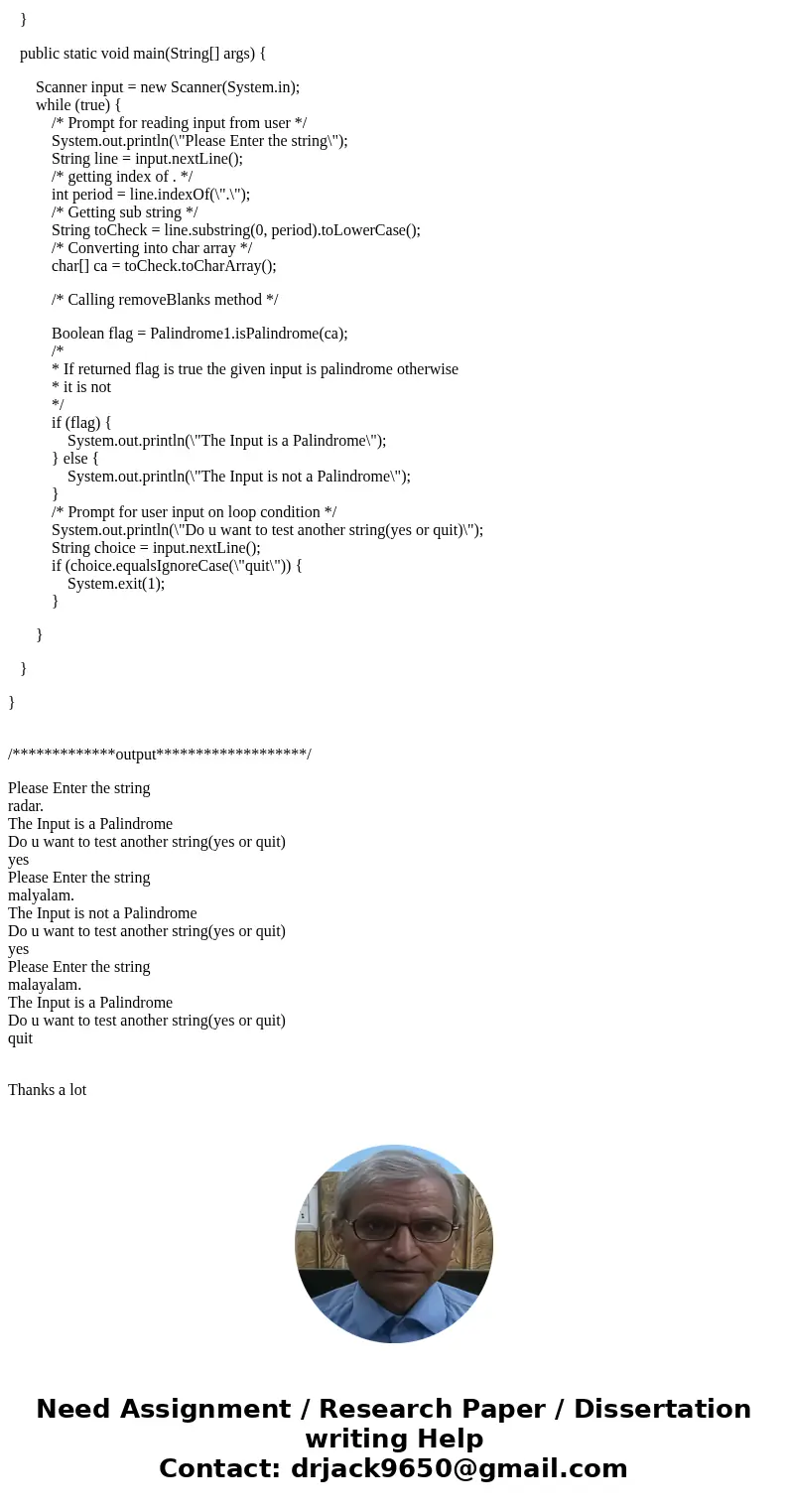 Create and test a class Palindrome with a method isPalindrome() that takes a char array as its parameter and determines if the characters in that array represen