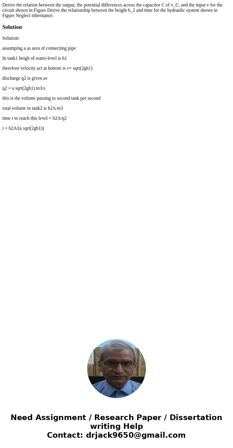 Derive the relation between the output, the potential differences across the capacitor C of v_C, and the input v for the circuit shown in Figure Derive the rel  Derive the relation between the output, the potential differences across the capacitor C of v_C, and the input v for the circuit shown in Figure Derive the rel