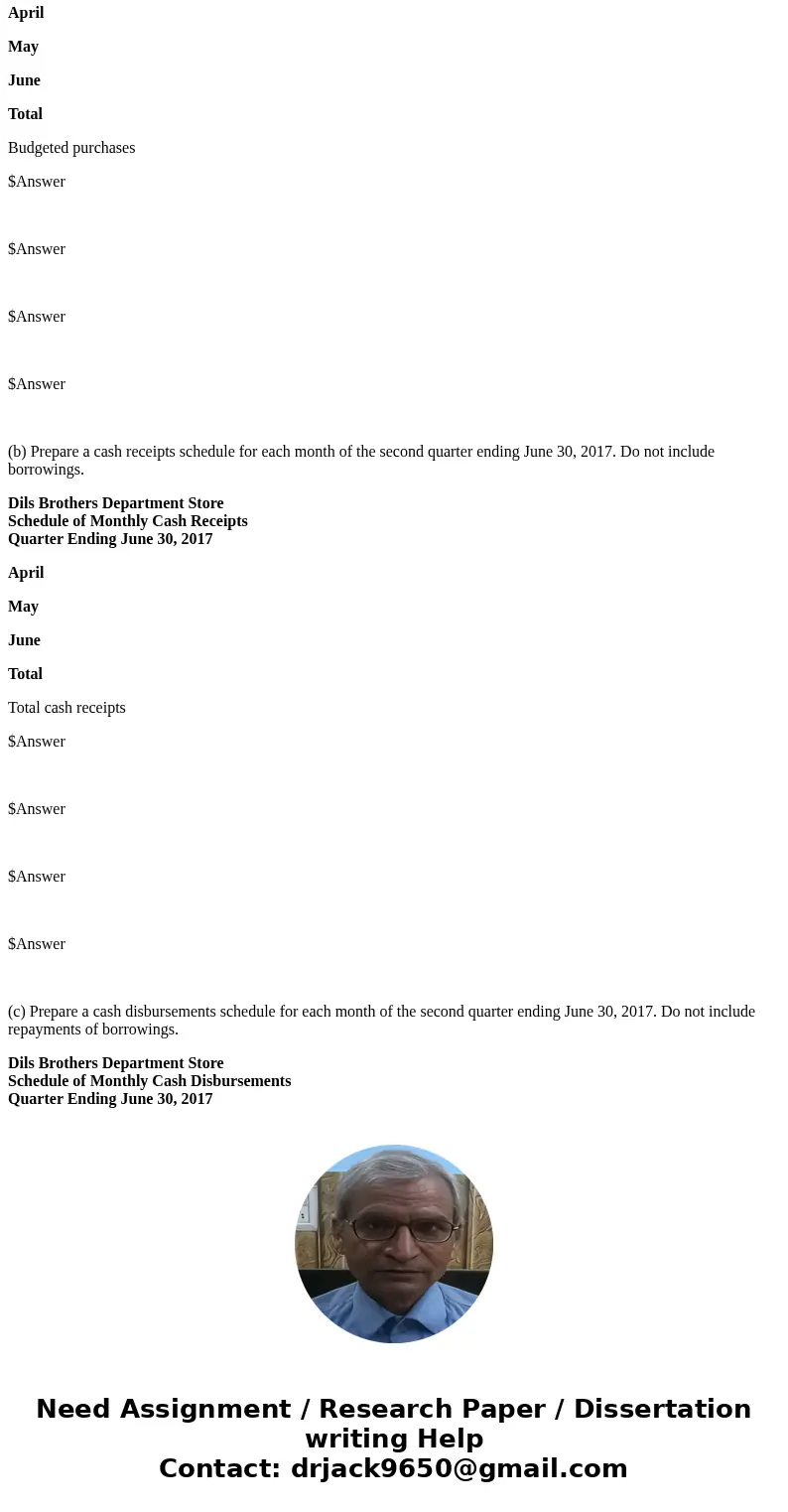 Developing a Master Budget for a Merchandising Organization Dils Brother Department Store prepares budgets quarterly. The following information is available for