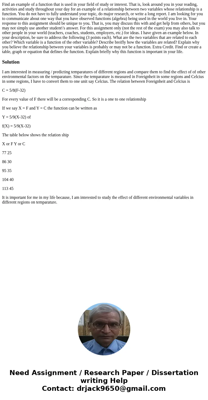 Find an example of a function that is used in your field of study or interest. That is, look around you in your reading, activities and study throughout your da