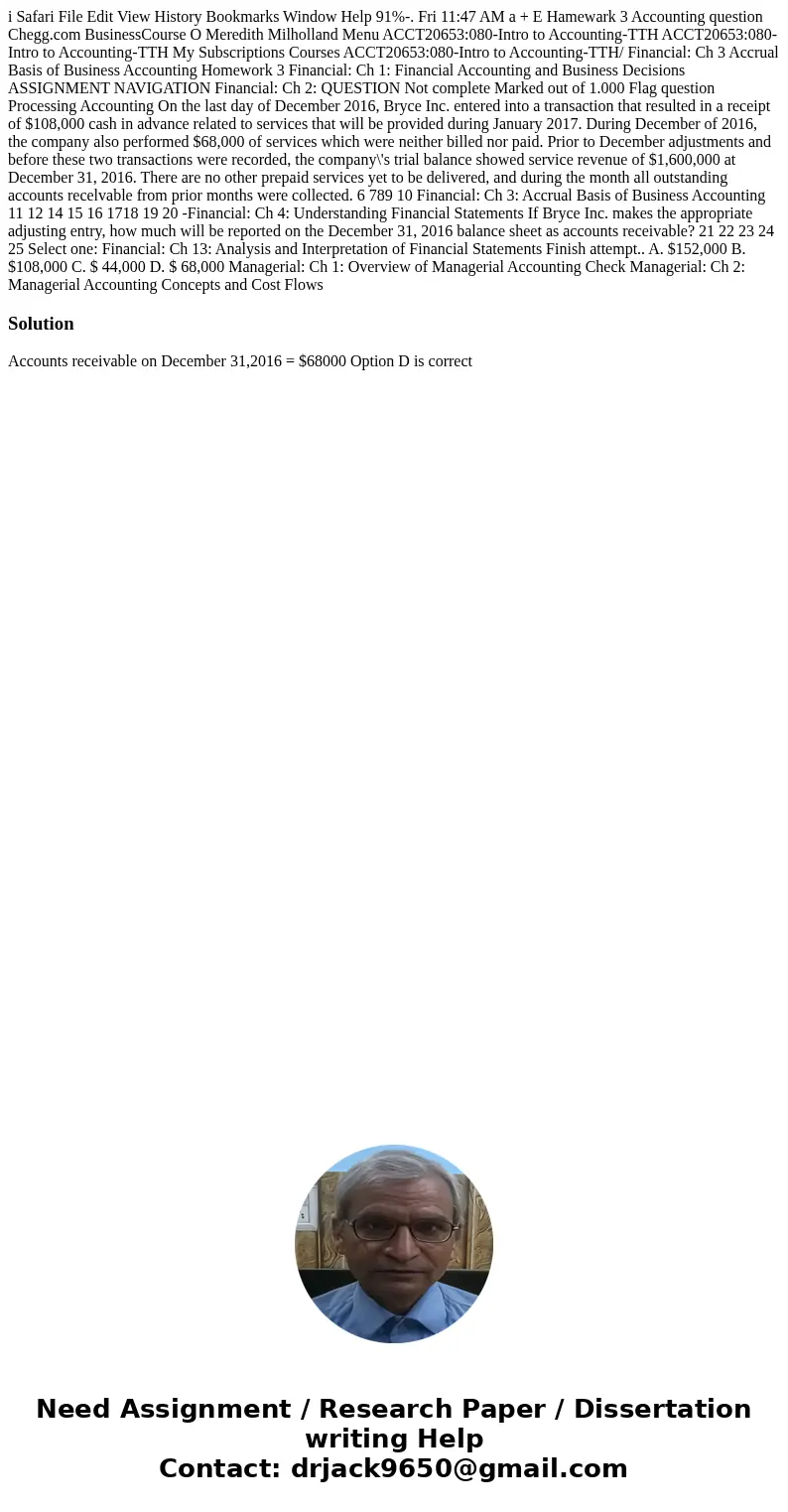 i Safari File Edit View History Bookmarks Window Help 91%-. Fri 11:47 AM a + E Hamewark 3 Accounting question Chegg.com BusinessCourse O Meredith Milholland Me  i Safari File Edit View History Bookmarks Window Help 91%-. Fri 11:47 AM a + E Hamewark 3 Accounting question Chegg.com BusinessCourse O Meredith Milholland Me