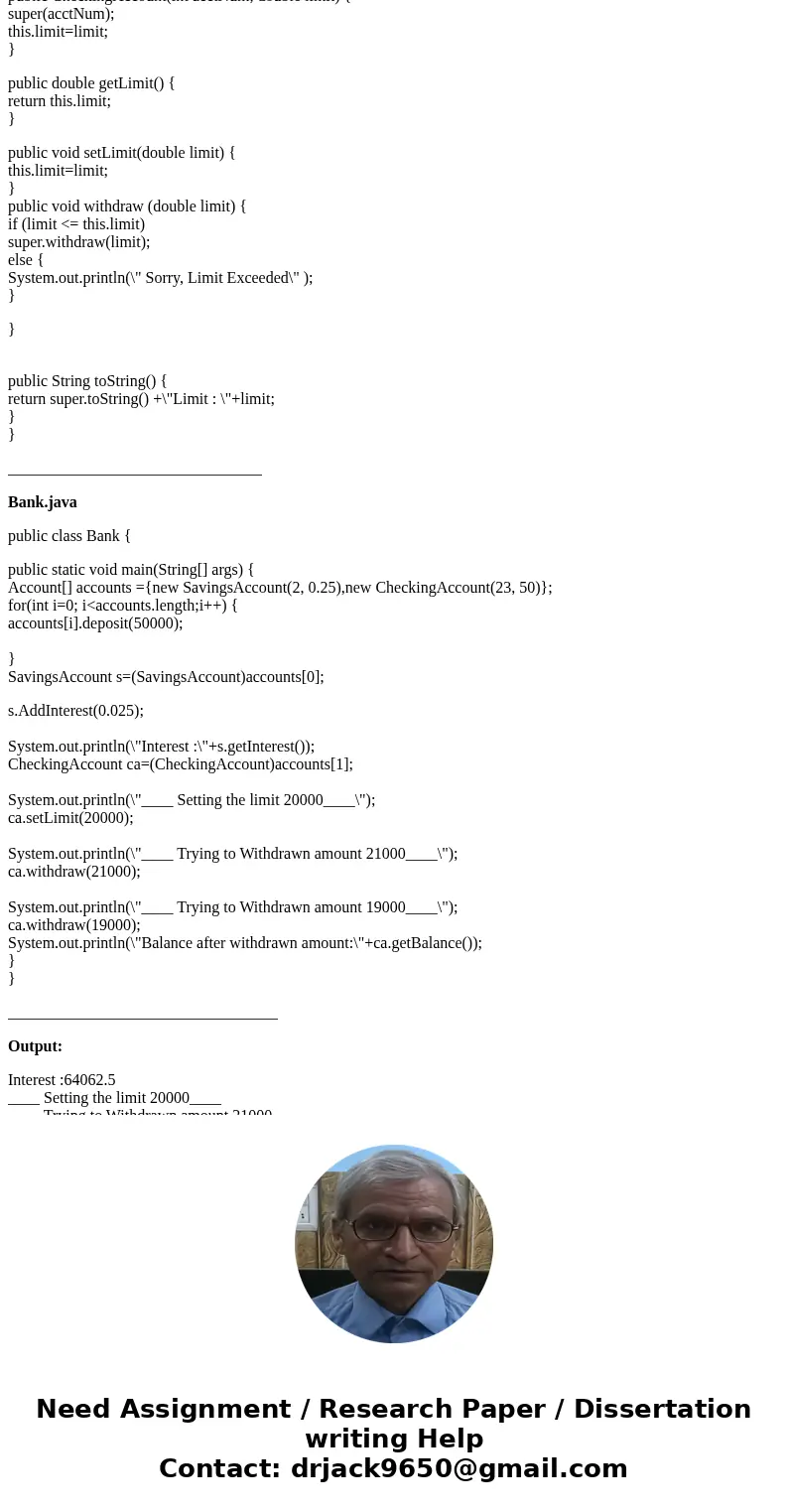 I\'m messing around with inheritance and confused on how to do a few different things. Here is what I have: Looking at the Account class and write a main method