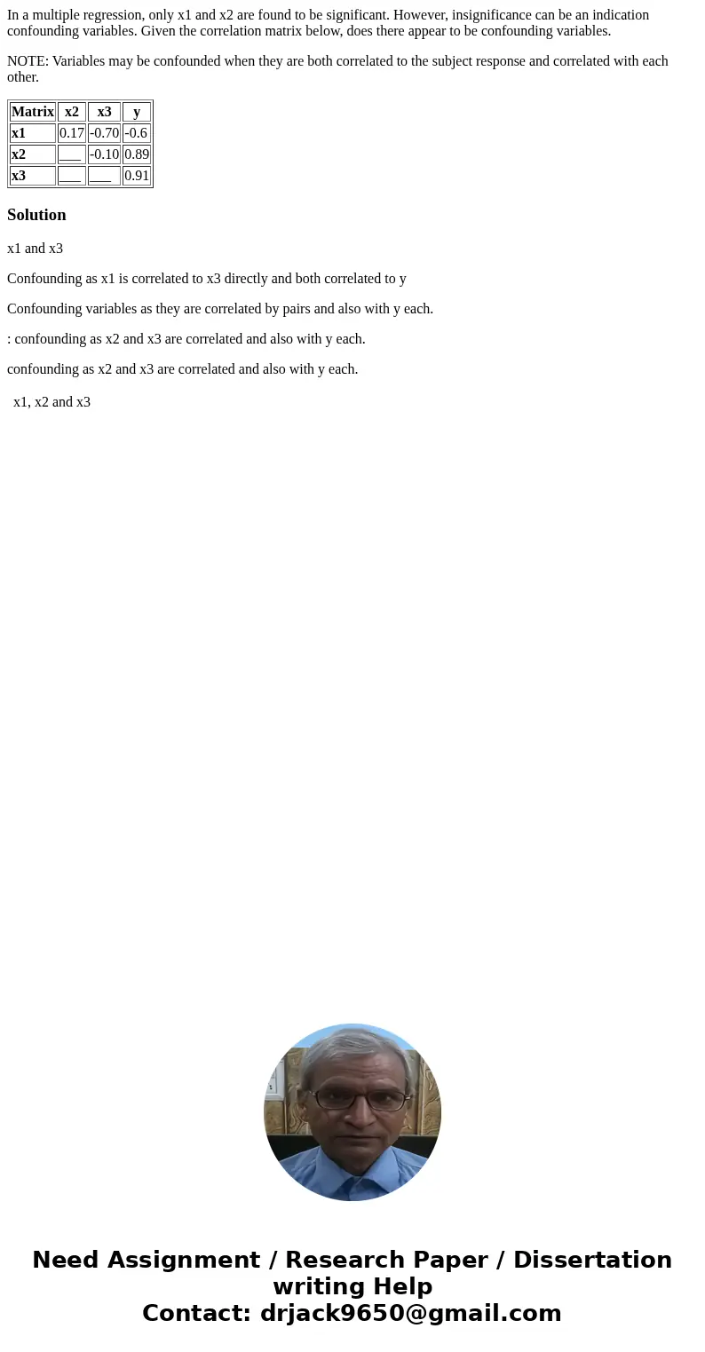 In a multiple regression, only x1 and x2 are found to be significant. However, insignificance can be an indication confounding variables. Given the correlation 