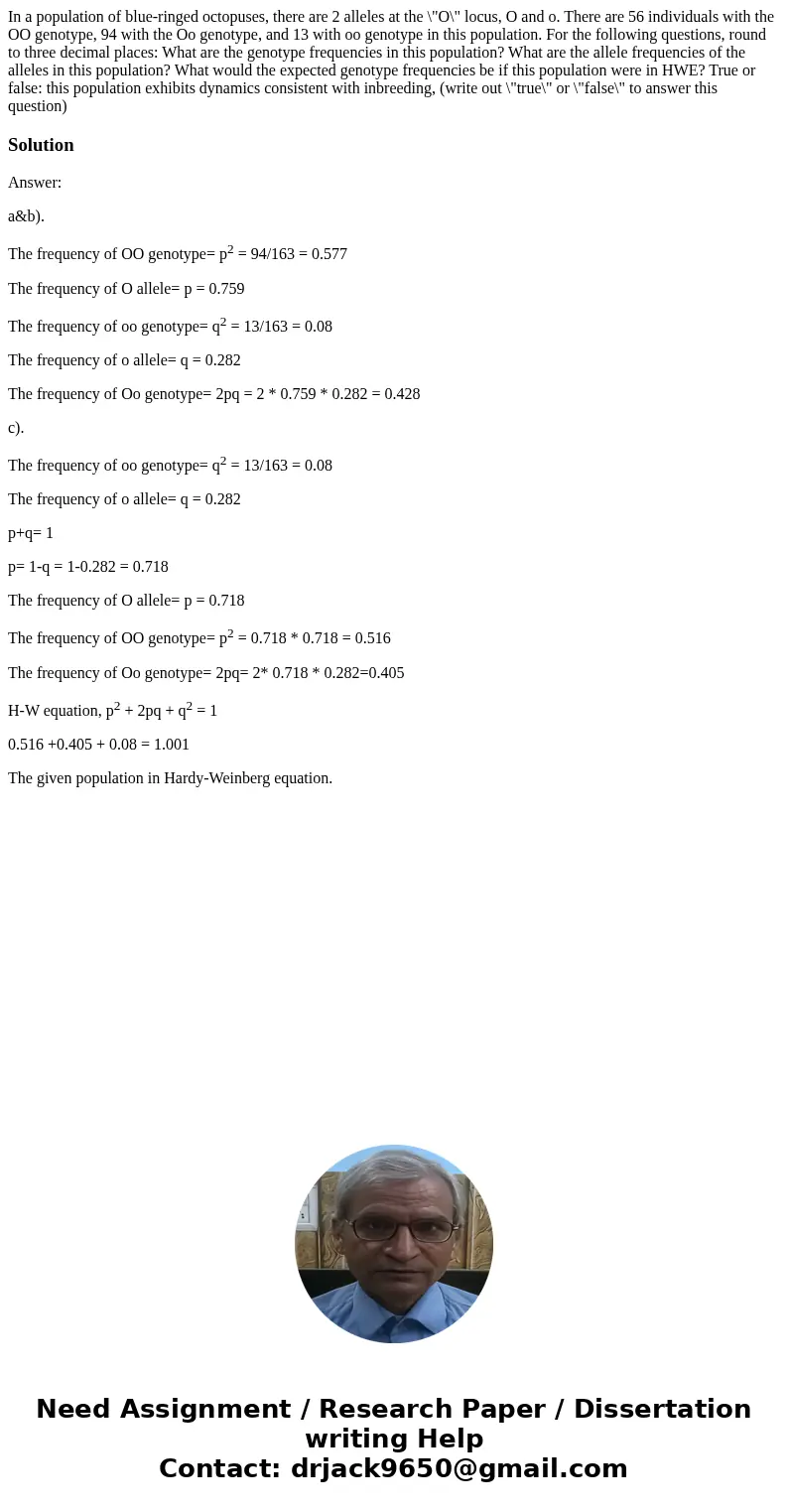 In a population of blue-ringed octopuses, there are 2 alleles at the \  In a population of blue-ringed octopuses, there are 2 alleles at the \