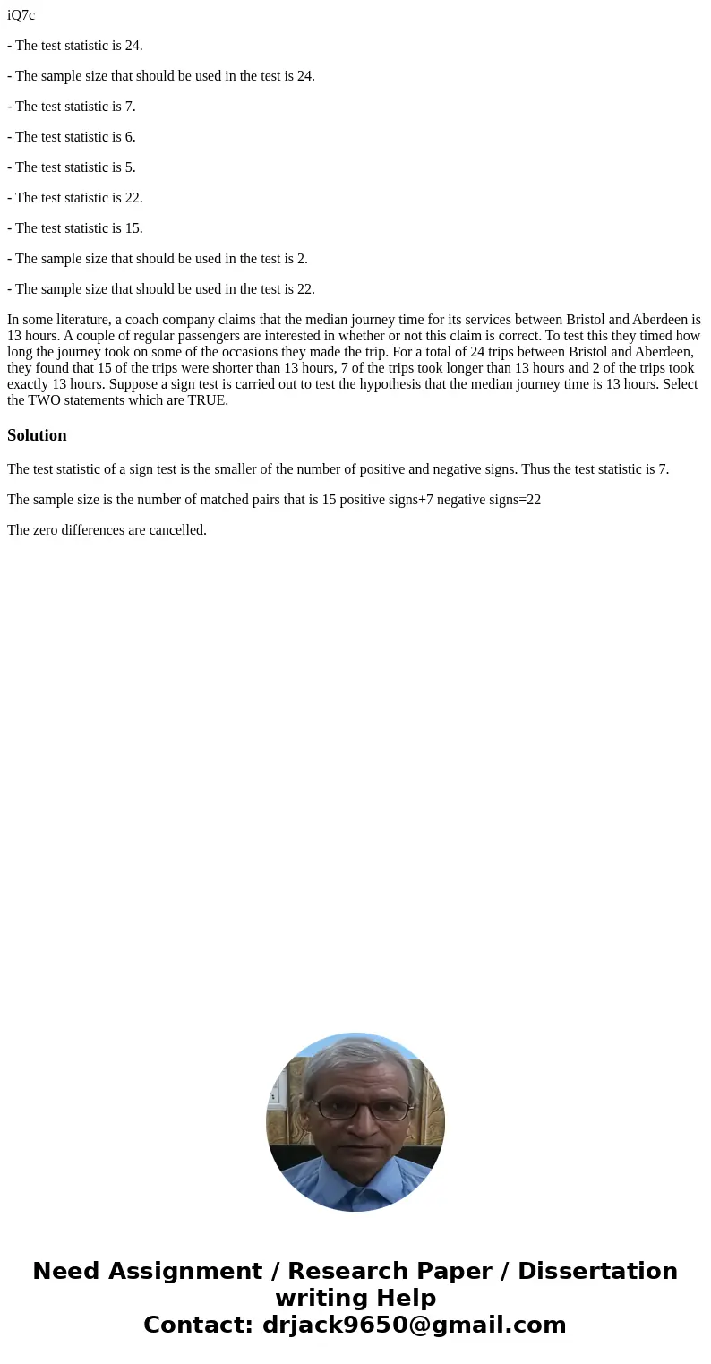 iQ7c - The test statistic is 24. - The sample size that should be used in the test is 24. - The test statistic is 7. - The test statistic is 6. - The test stati iQ7c - The test statistic is 24. - The sample size that should be used in the test is 24. - The test statistic is 7. - The test statistic is 6. - The test stati