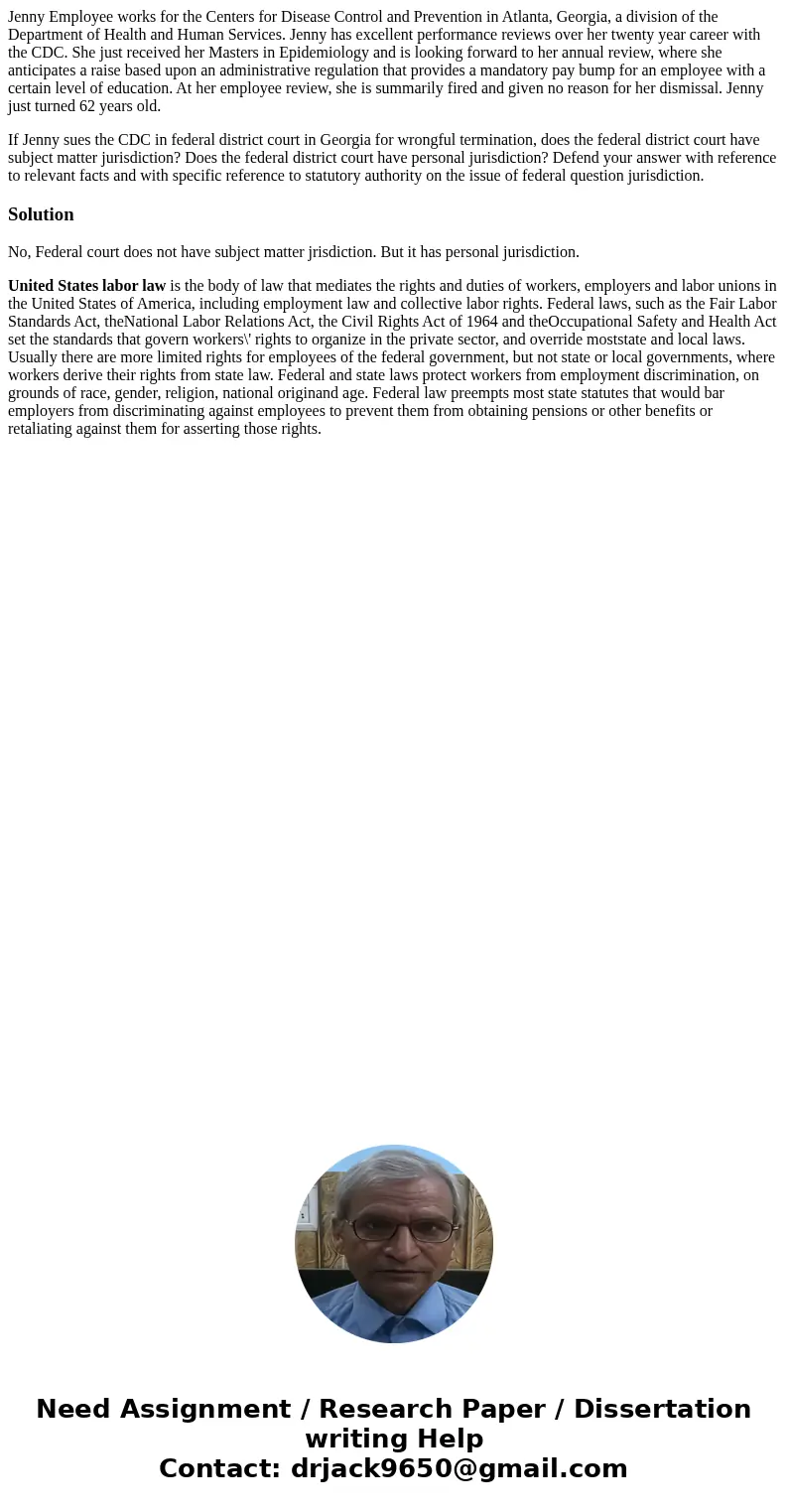 Jenny Employee works for the Centers for Disease Control and Prevention in Atlanta, Georgia, a division of the Department of Health and Human Services. Jenny ha Jenny Employee works for the Centers for Disease Control and Prevention in Atlanta, Georgia, a division of the Department of Health and Human Services. Jenny ha