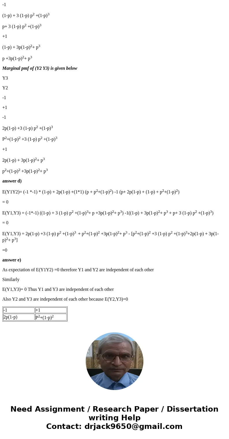 Let X1, X2 and X3 be three independent and identically distributed random variables with P(X1=1)=1p and P(X1 =1)=p, where p (0, 1) is a fixed parameter. We form Let X1, X2 and X3 be three independent and identically distributed random variables with P(X1=1)=1p and P(X1 =1)=p, where p (0, 1) is a fixed parameter. We form