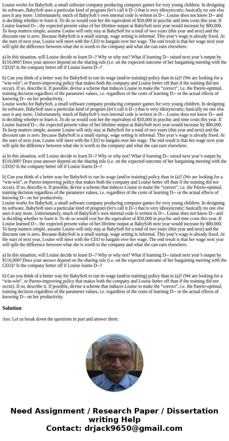  Louise works for BabySoft, a small software company producing computer games for very young children. In designing its software, BabySoft uses a particular kin
