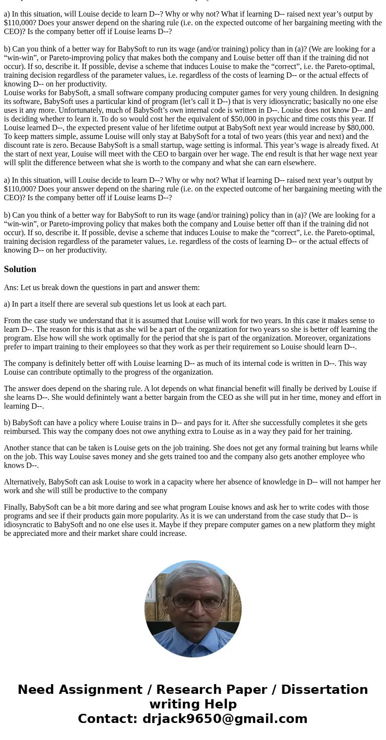  Louise works for BabySoft, a small software company producing computer games for very young children. In designing its software, BabySoft uses a particular kin
