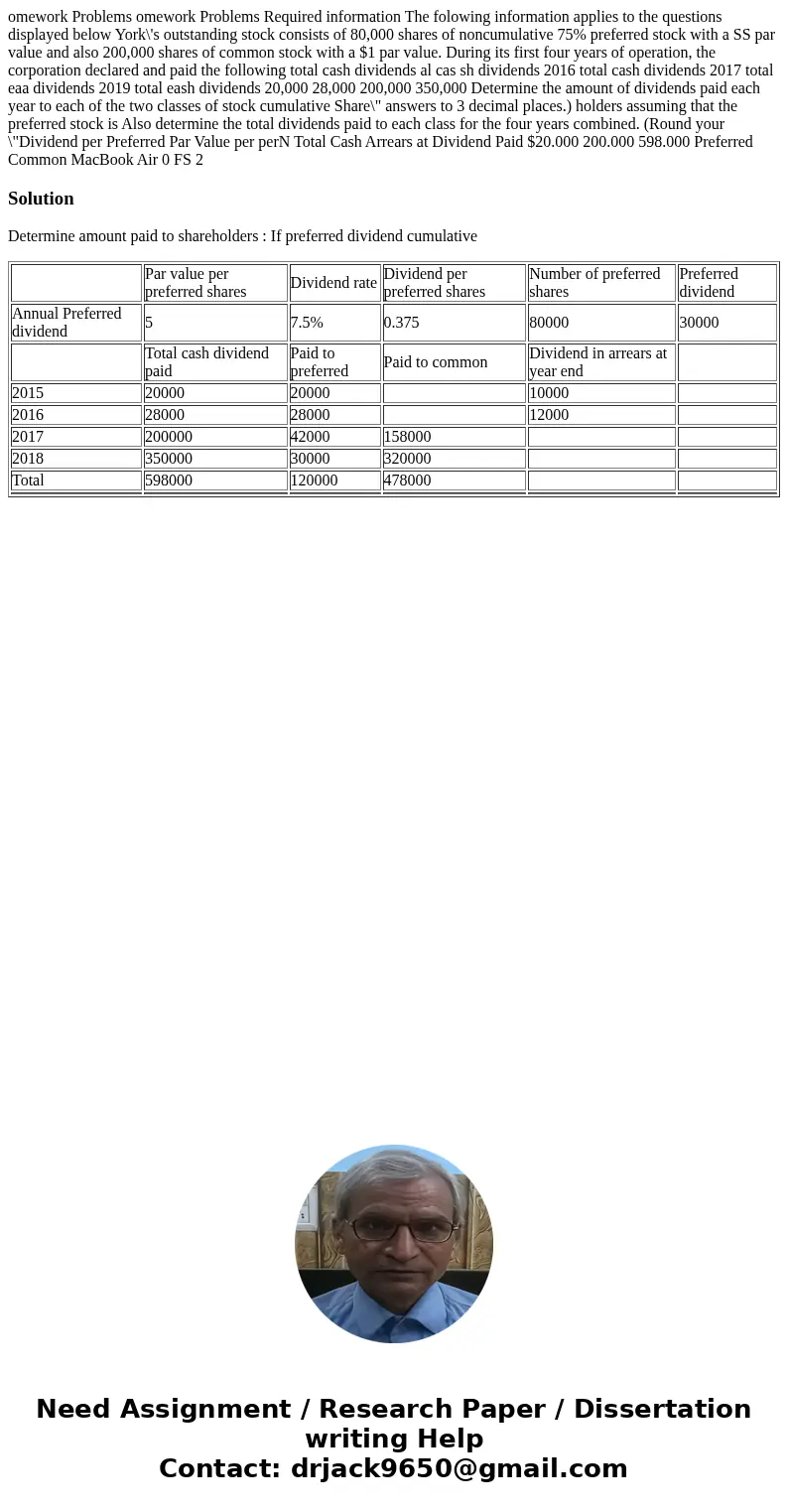 omework Problems omework Problems Required information The folowing information applies to the questions displayed below York\'s outstanding stock consists of   omework Problems omework Problems Required information The folowing information applies to the questions displayed below York\'s outstanding stock consists of