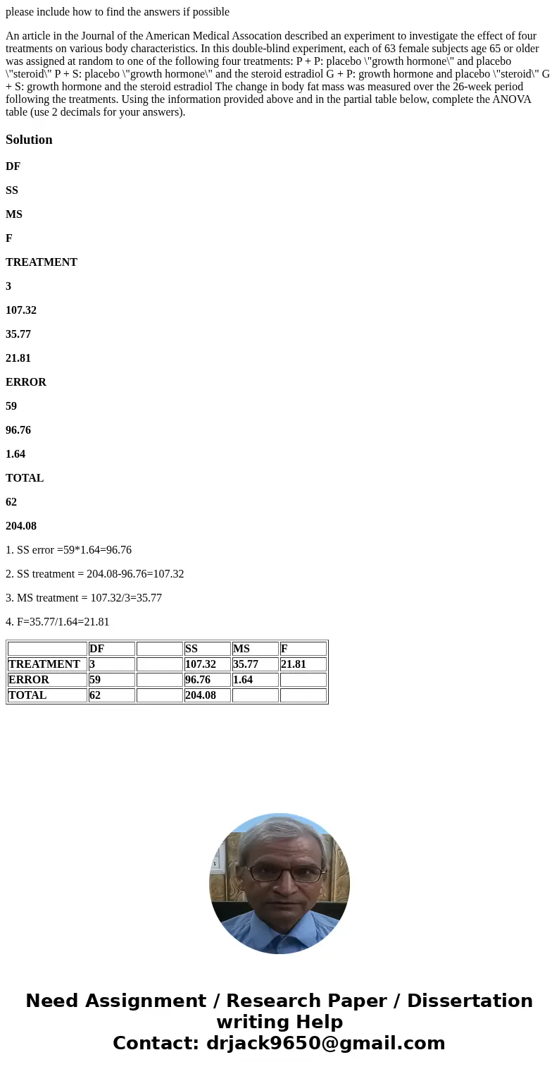 please include how to find the answers if possible An article in the Journal of the American Medical Assocation described an experiment to investigate the effec