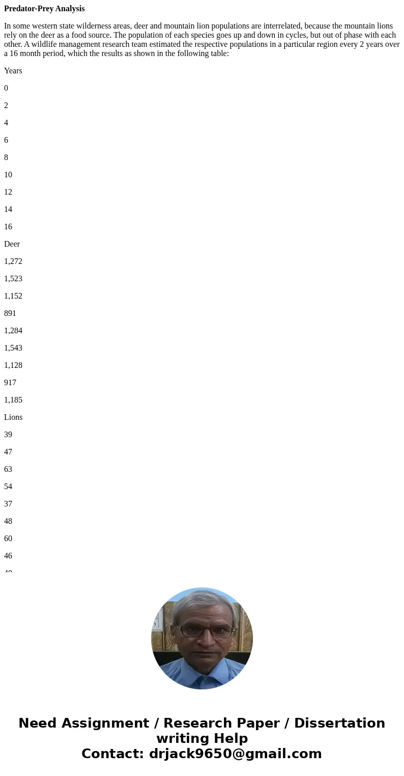 Predator-Prey Analysis In some western state wilderness areas, deer and mountain lion populations are interrelated, because the mountain lions rely on the deer 