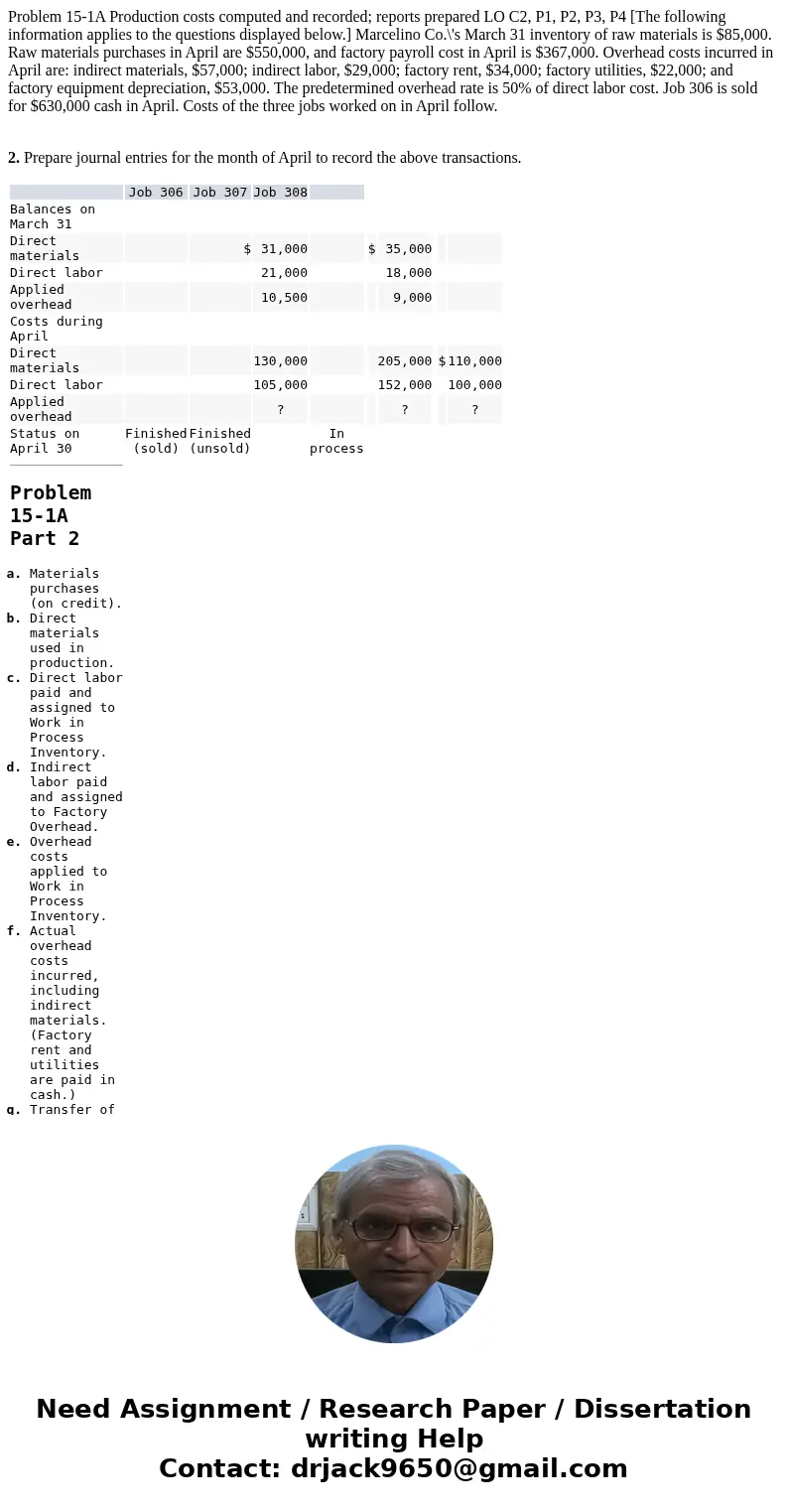 Problem 15-1A Production costs computed and recorded; reports prepared LO C2, P1, P2, P3, P4 [The following information applies to the questions displayed below