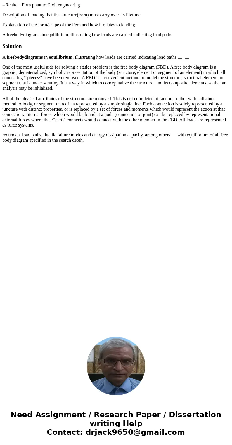 --Realte a Firm plant to Civil engineering Description of loading that the structure(Fern) must carry over its lifetime Explanation of the form/shape of the Fer