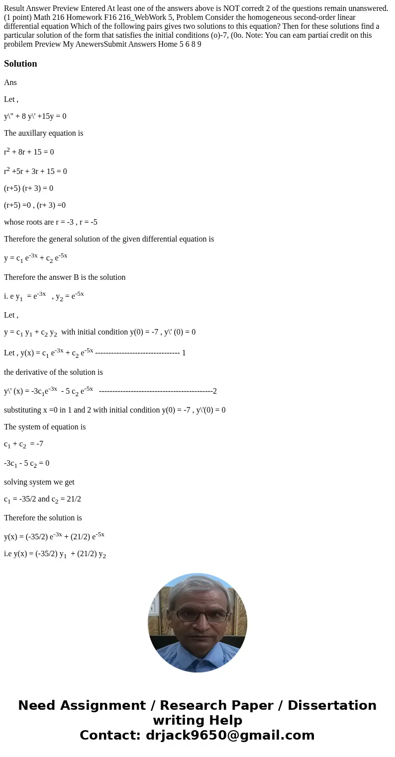 Result Answer Preview Entered At least one of the answers above is NOT corredt 2 of the questions remain unanswered. (1 point) Math 216 Homework F16 216_WebWor  Result Answer Preview Entered At least one of the answers above is NOT corredt 2 of the questions remain unanswered. (1 point) Math 216 Homework F16 216_WebWor