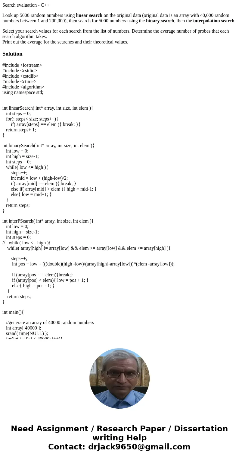 Search evaluation - C++ Look up 5000 random numbers using linear search on the original data (original data is an array with 40,000 random numbers between 1 and