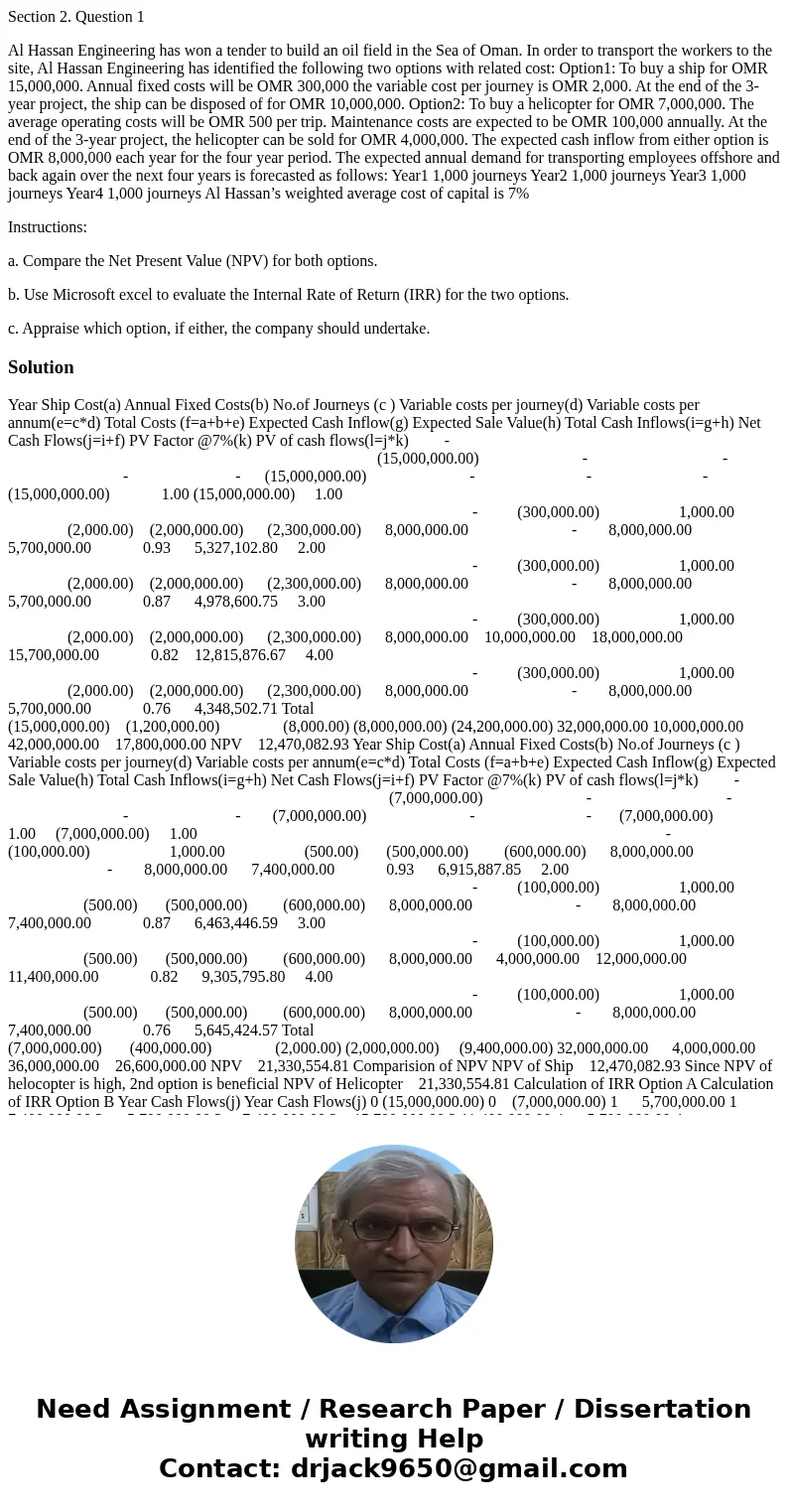 Section 2. Question 1 Al Hassan Engineering has won a tender to build an oil field in the Sea of Oman. In order to transport the workers to the site, Al Hassan 