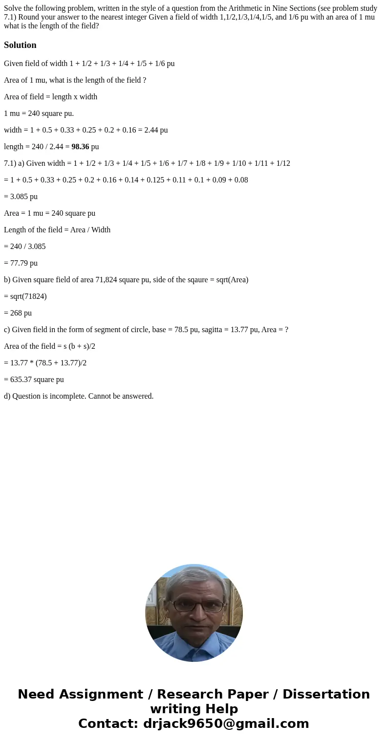 Solve the following problem, written in the style of a question from the Arithmetic in Nine Sections (see problem study 7.1) Round your answer to the nearest i  Solve the following problem, written in the style of a question from the Arithmetic in Nine Sections (see problem study 7.1) Round your answer to the nearest i