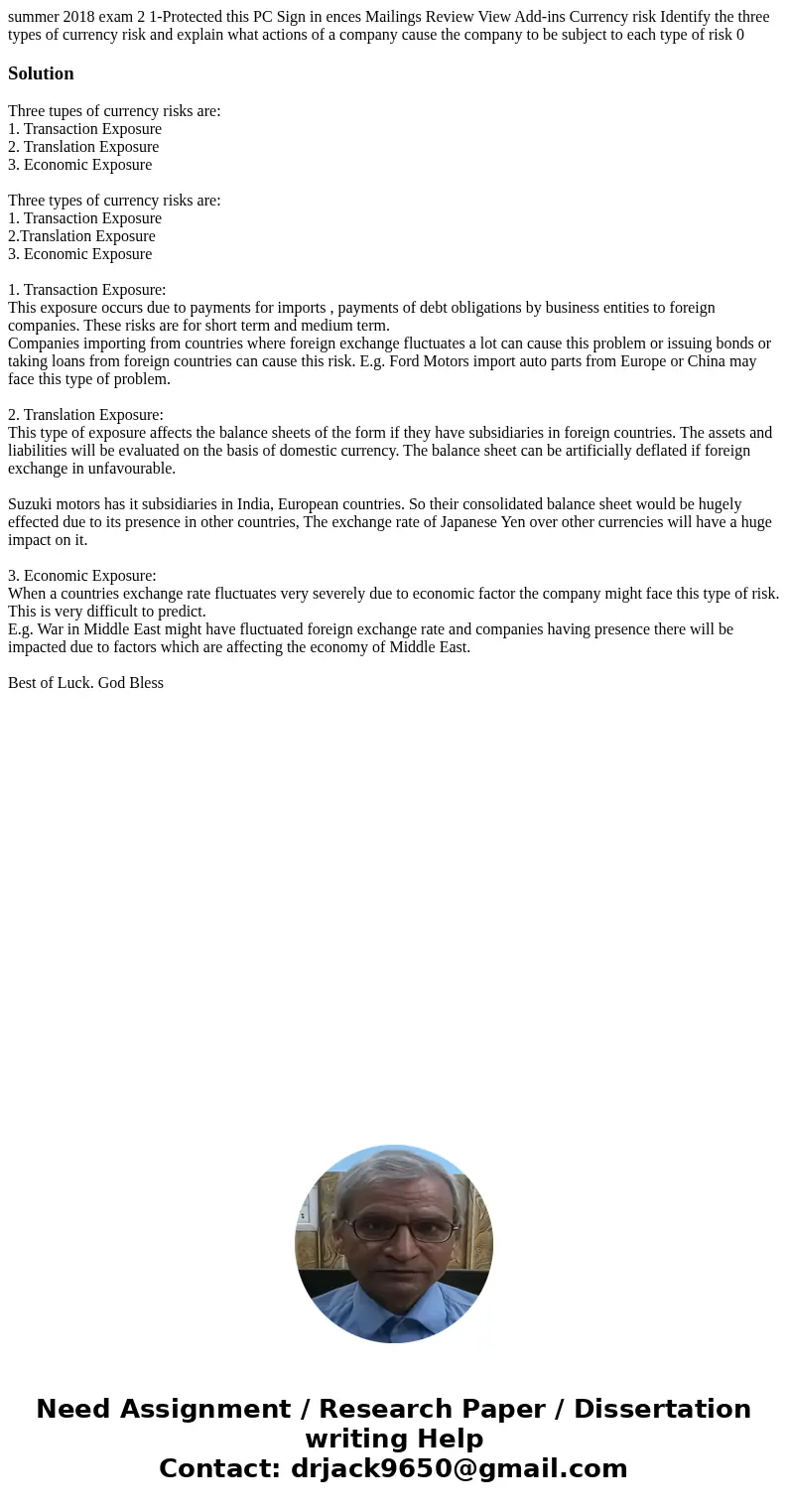 summer 2018 exam 2 1-Protected this PC Sign in ences Mailings Review View Add-ins Currency risk Identify the three types of currency risk and explain what acti  summer 2018 exam 2 1-Protected this PC Sign in ences Mailings Review View Add-ins Currency risk Identify the three types of currency risk and explain what acti