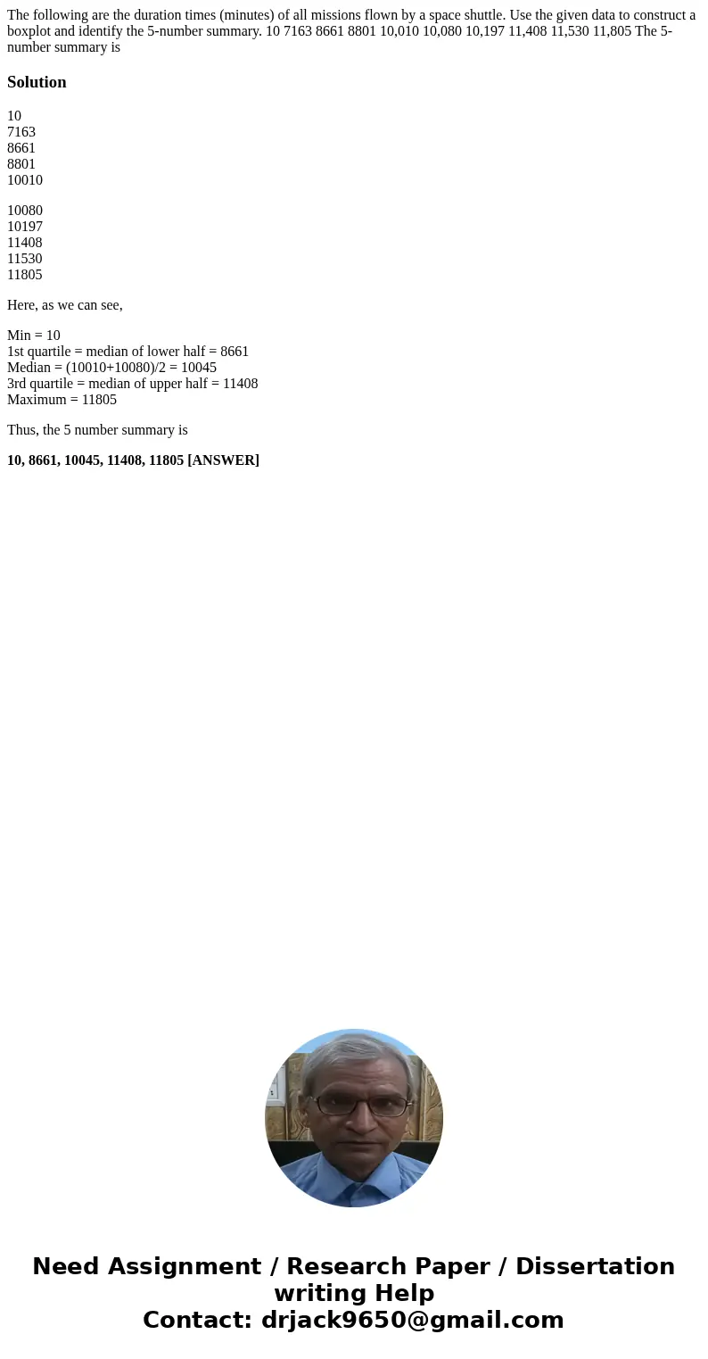 The following are the duration times (minutes) of all missions flown by a space shuttle. Use the given data to construct a boxplot and identify the 5-number su  The following are the duration times (minutes) of all missions flown by a space shuttle. Use the given data to construct a boxplot and identify the 5-number su