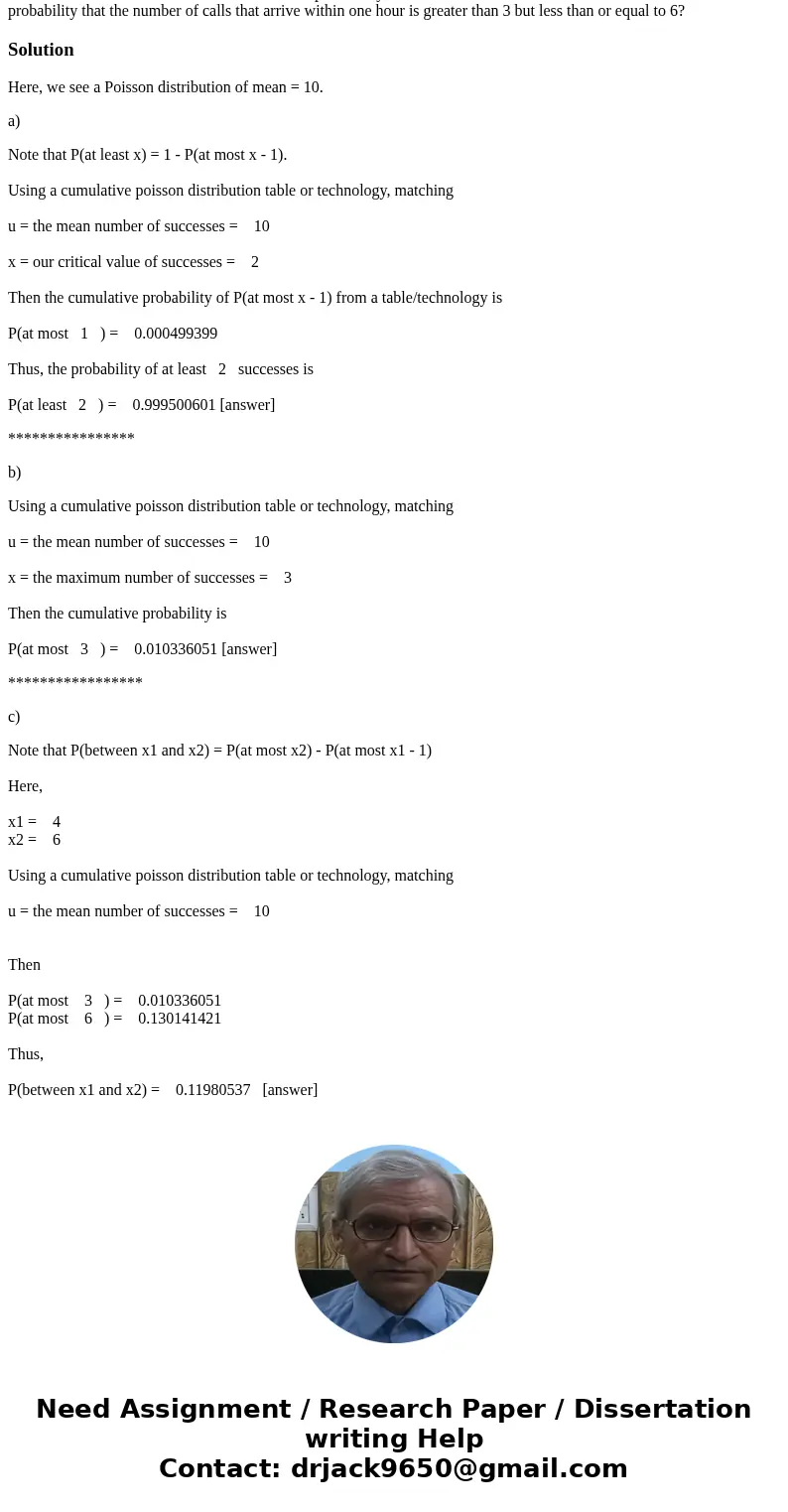The number N of calls arriving at a switchboard during a period of one hour has the PMF What is the probability that at least 2 calls arrive within one hour? W  The number N of calls arriving at a switchboard during a period of one hour has the PMF What is the probability that at least 2 calls arrive within one hour? W
