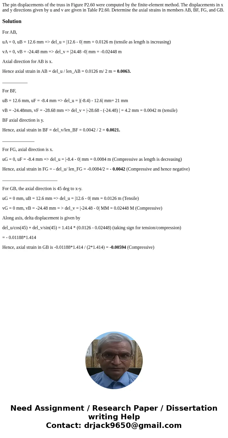 The pin displacements of the truss in Figure P2.60 were computed by the finite-element method. The displacements in x and y directions given by u and v are giv