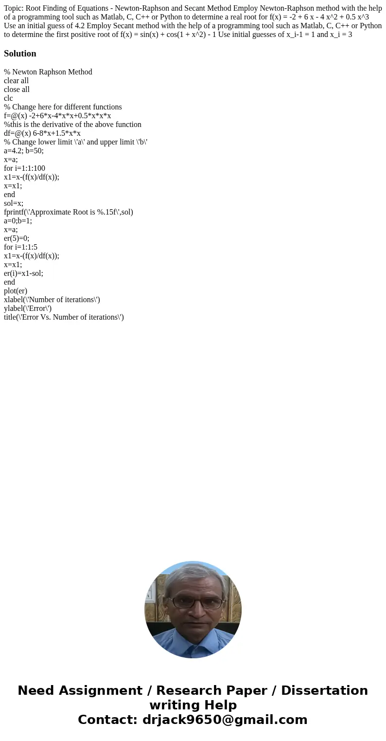  Topic: Root Finding of Equations - Newton-Raphson and Secant Method Employ Newton-Raphson method with the help of a programming tool such as Matlab, C, C++ or 