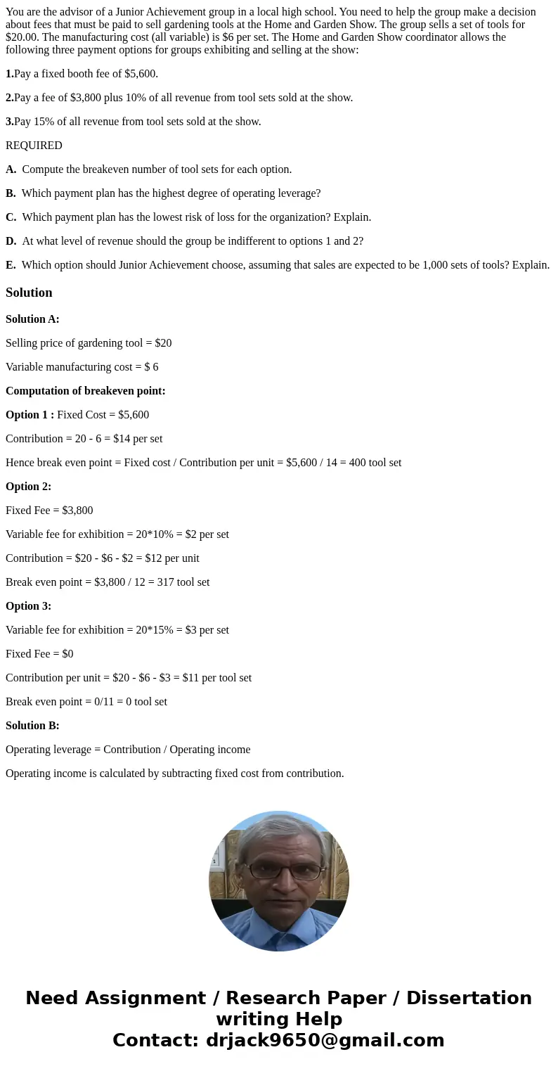 You are the advisor of a Junior Achievement group in a local high school. You need to help the group make a decision about fees that must be paid to sell garden You are the advisor of a Junior Achievement group in a local high school. You need to help the group make a decision about fees that must be paid to sell garden