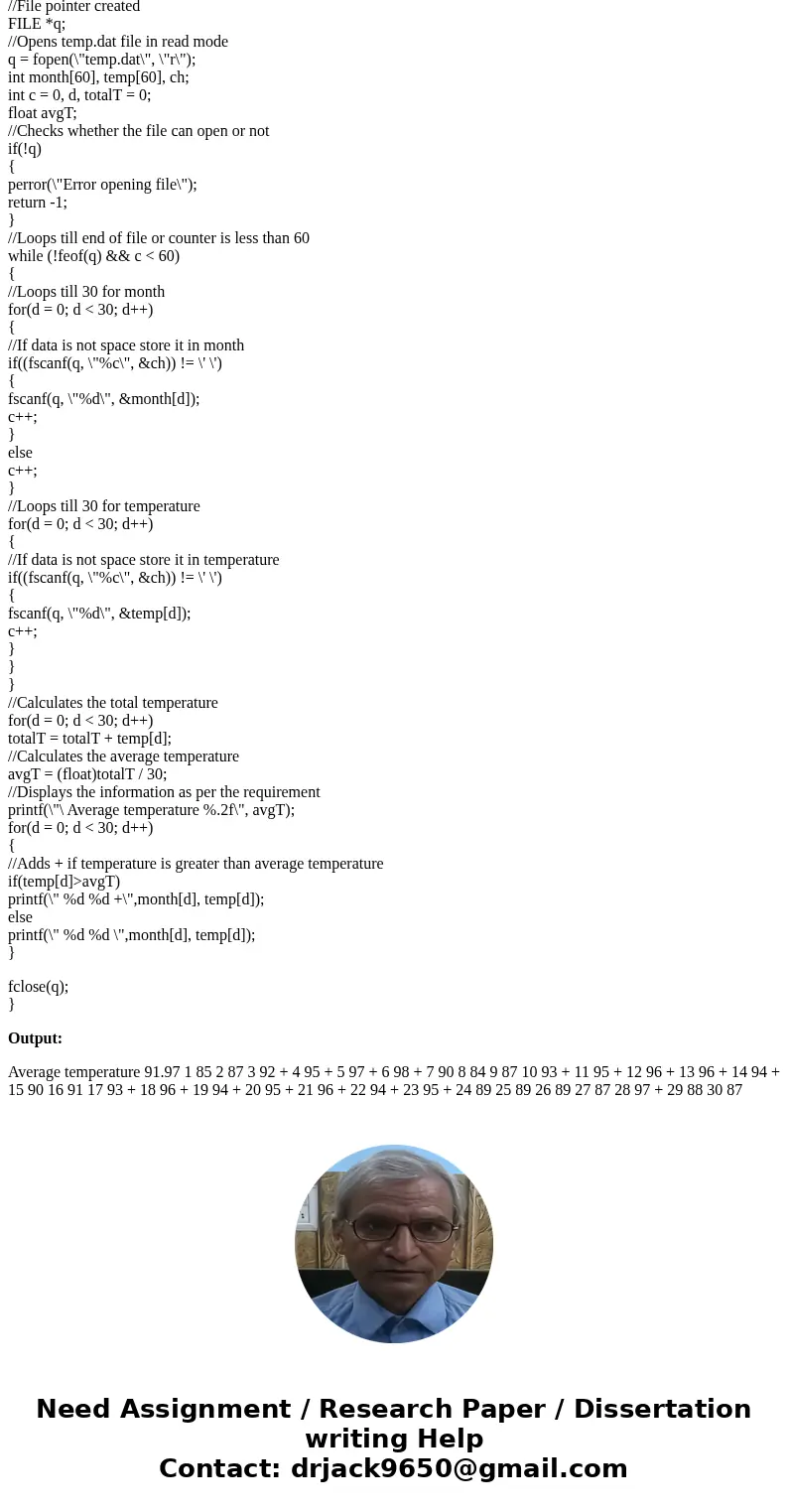 Your program is to use temperature data stored in a file called temp.dat. The information is stored as follows: The first line of the file contains the number o