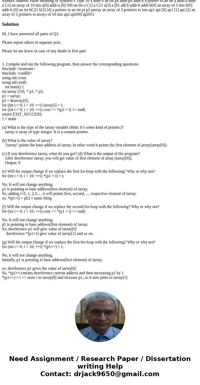 1. Compile and run the following program, then answer the corresponding questions: int main() { (a) What is the type of the iarray variable (Hint: It’s some kin 1. Compile and run the following program, then answer the corresponding questions: int main() { (a) What is the type of the iarray variable (Hint: It’s some kin