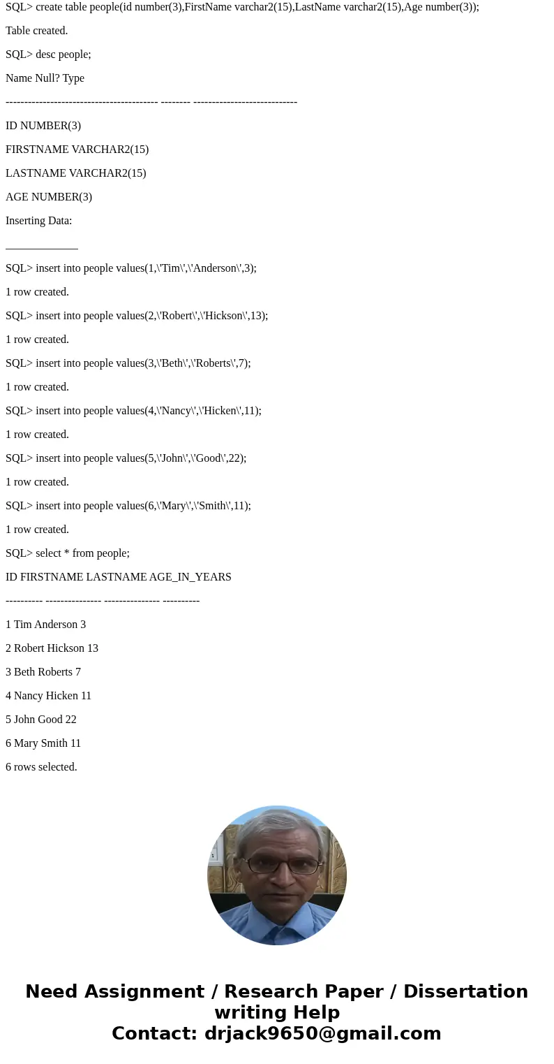 1) Consider the following table and answer the question that follows: (0.5 point) Table Name: PEOPLE ID Firs Age (in years) Tim Anderson Robert Dickson Beth Ro  1) Consider the following table and answer the question that follows: (0.5 point) Table Name: PEOPLE ID Firs Age (in years) Tim Anderson Robert Dickson Beth Ro