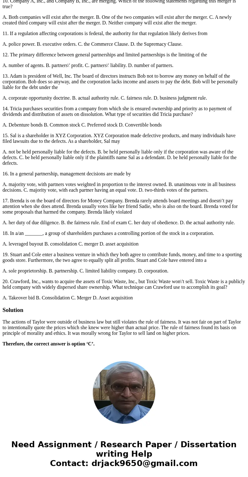 1. Taylor serves on the board of directors for Cabby Company. Taylor owns a lot of vacant land, which she tried to sell unsuccessfully for two years. Taylor con 1. Taylor serves on the board of directors for Cabby Company. Taylor owns a lot of vacant land, which she tried to sell unsuccessfully for two years. Taylor con
