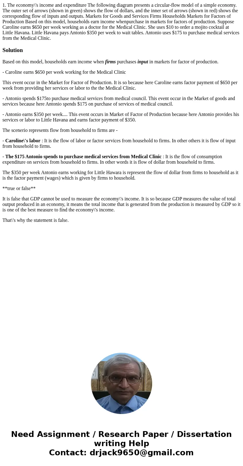  1. The economy\'s income and expenditure The following diagram presents a circular-flow model of a simple economy. The outer set of arrows (shown in green) sho