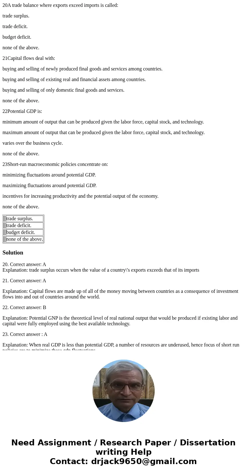 20A trade balance where exports exceed imports is called: trade surplus. trade deficit. budget deficit. none of the above. 21Capital flows deal with: buying and 20A trade balance where exports exceed imports is called: trade surplus. trade deficit. budget deficit. none of the above. 21Capital flows deal with: buying and