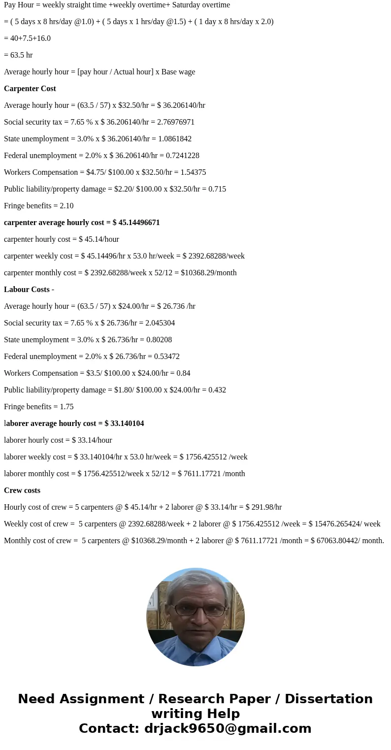 A crew of (5) carpenters and (2) laborers will be used to build the formwork for a concrete structure. Work is scheduled on Monday through Friday 10 hr/day and  A crew of (5) carpenters and (2) laborers will be used to build the formwork for a concrete structure. Work is scheduled on Monday through Friday 10 hr/day and