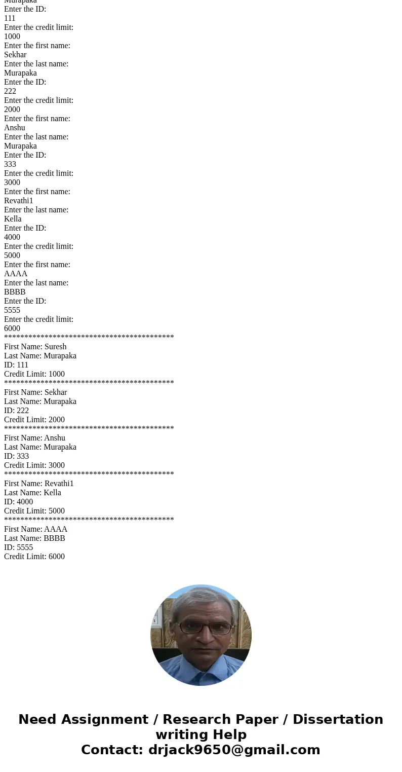 a) Define a class named Customer that holds private fields for a customer ID number, last name, first name, and credit limit. Include four public functions that a) Define a class named Customer that holds private fields for a customer ID number, last name, first name, and credit limit. Include four public functions that