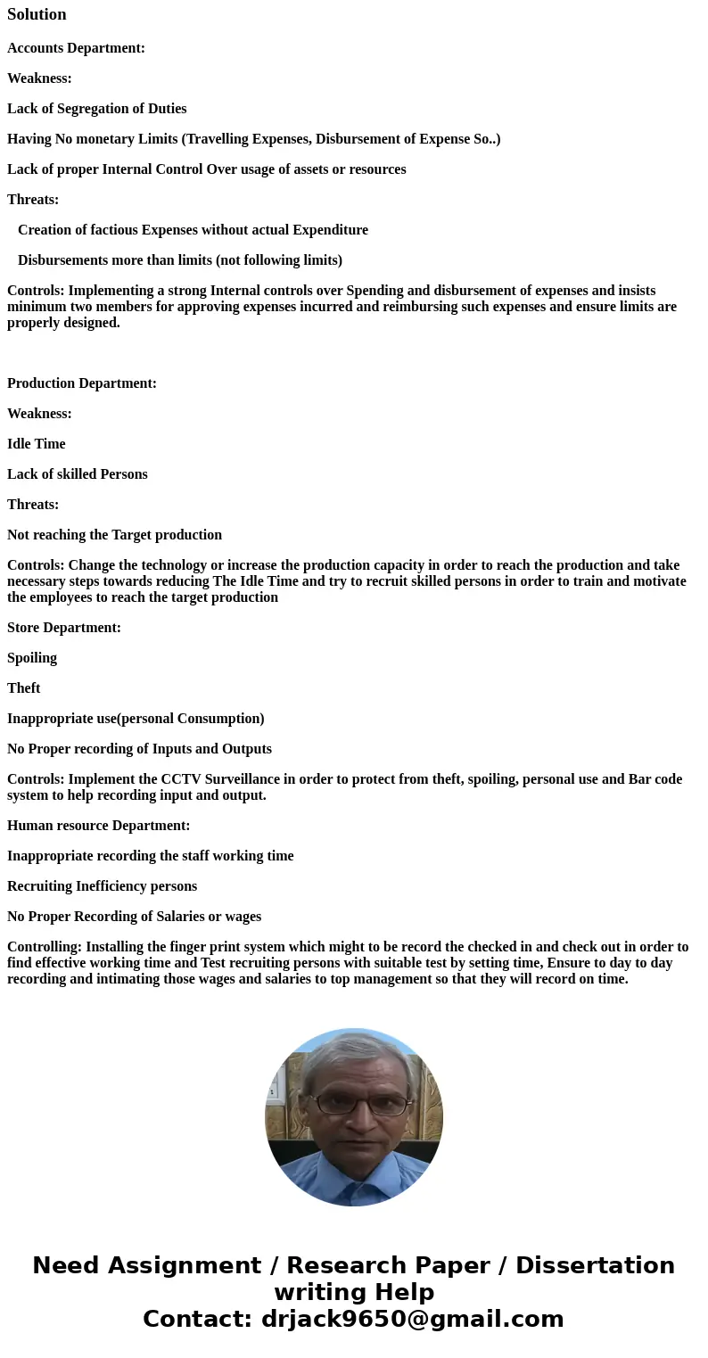 - Accounts Department: - Production Department Store Department - Human resource Department Prepare a summary that identifies the department, the weakness or th - Accounts Department: - Production Department Store Department - Human resource Department Prepare a summary that identifies the department, the weakness or th