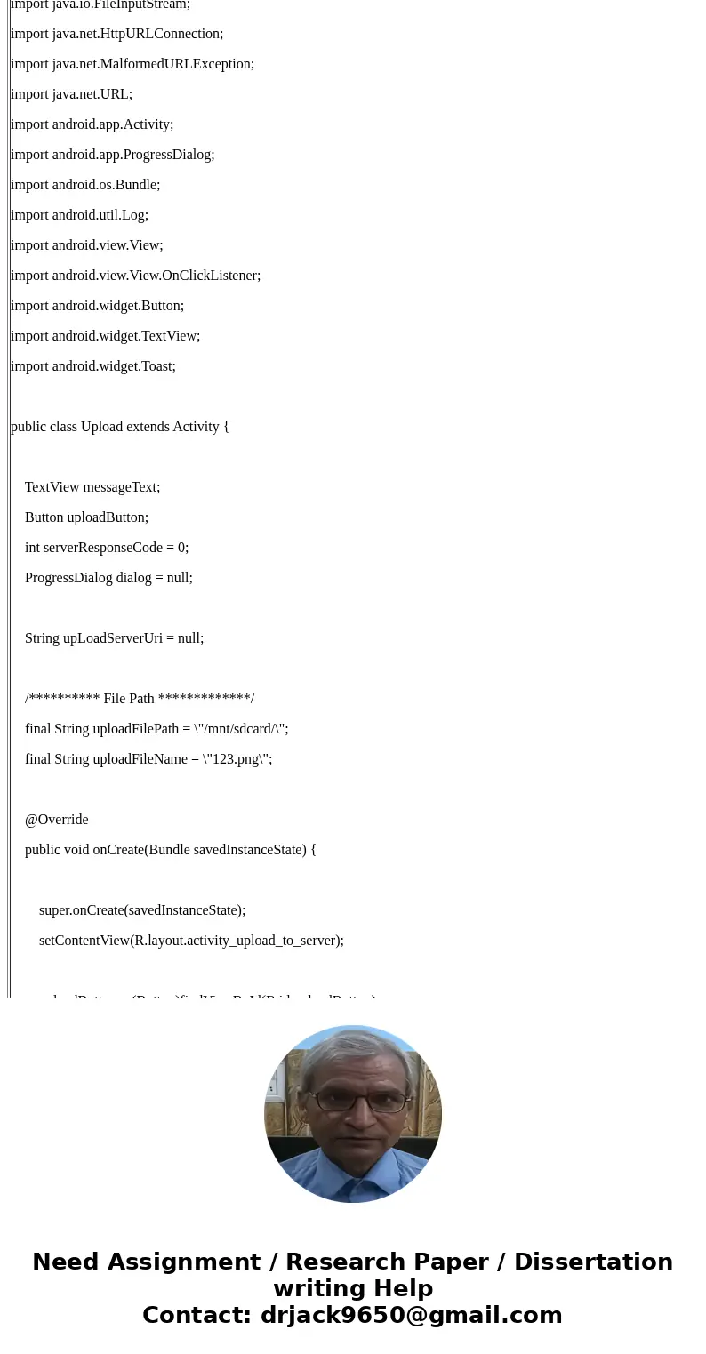 Android Studio Assignment Help Can someone who is familiar with Android Studio help me create (in Java) a code in an app page that lets the user upload any pict Android Studio Assignment Help Can someone who is familiar with Android Studio help me create (in Java) a code in an app page that lets the user upload any pict