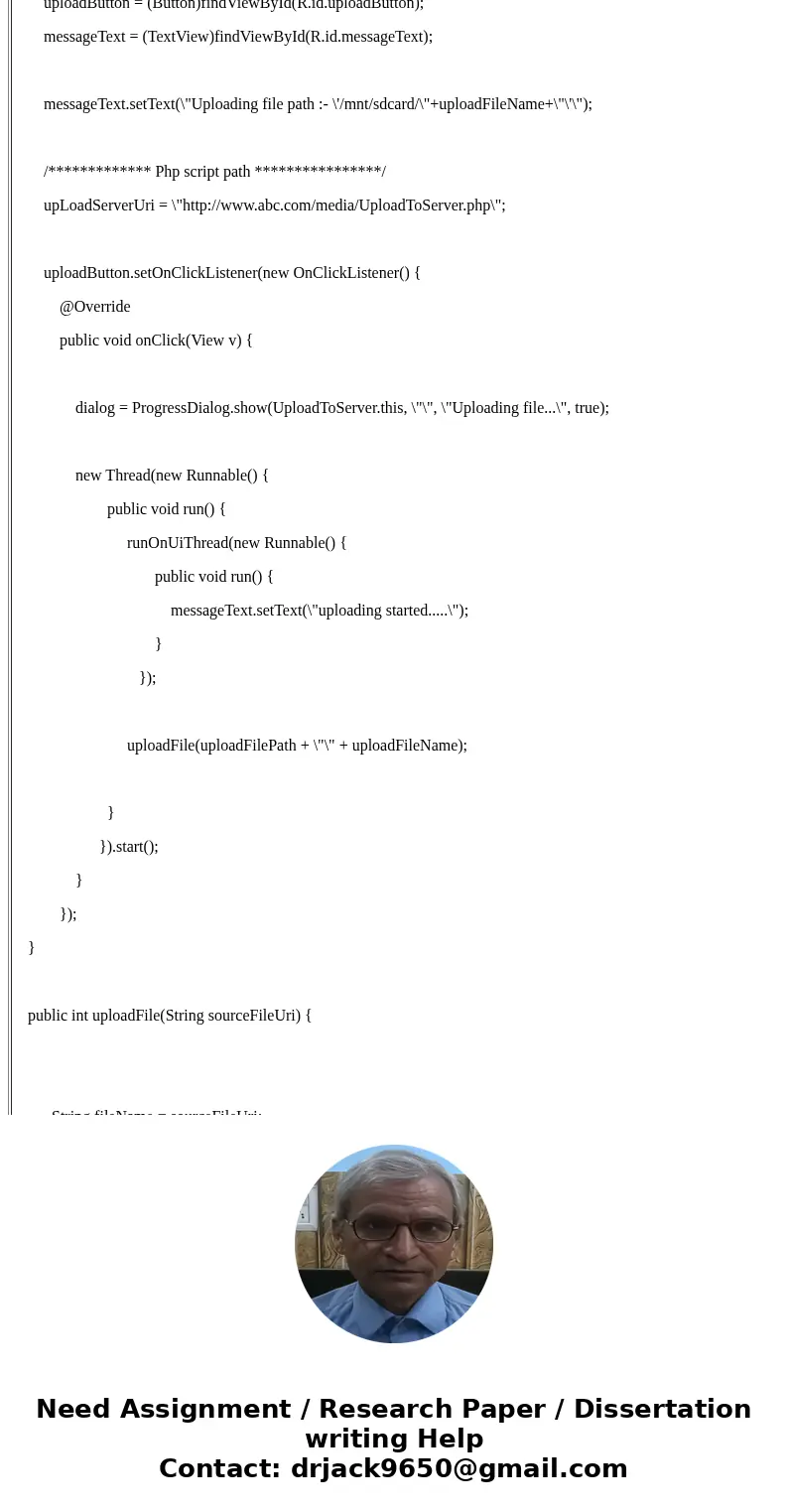 Android Studio Assignment Help Can someone who is familiar with Android Studio help me create (in Java) a code in an app page that lets the user upload any pict Android Studio Assignment Help Can someone who is familiar with Android Studio help me create (in Java) a code in an app page that lets the user upload any pict