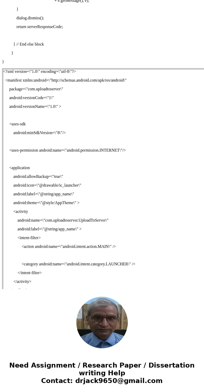 Android Studio Assignment Help Can someone who is familiar with Android Studio help me create (in Java) a code in an app page that lets the user upload any pict Android Studio Assignment Help Can someone who is familiar with Android Studio help me create (in Java) a code in an app page that lets the user upload any pict