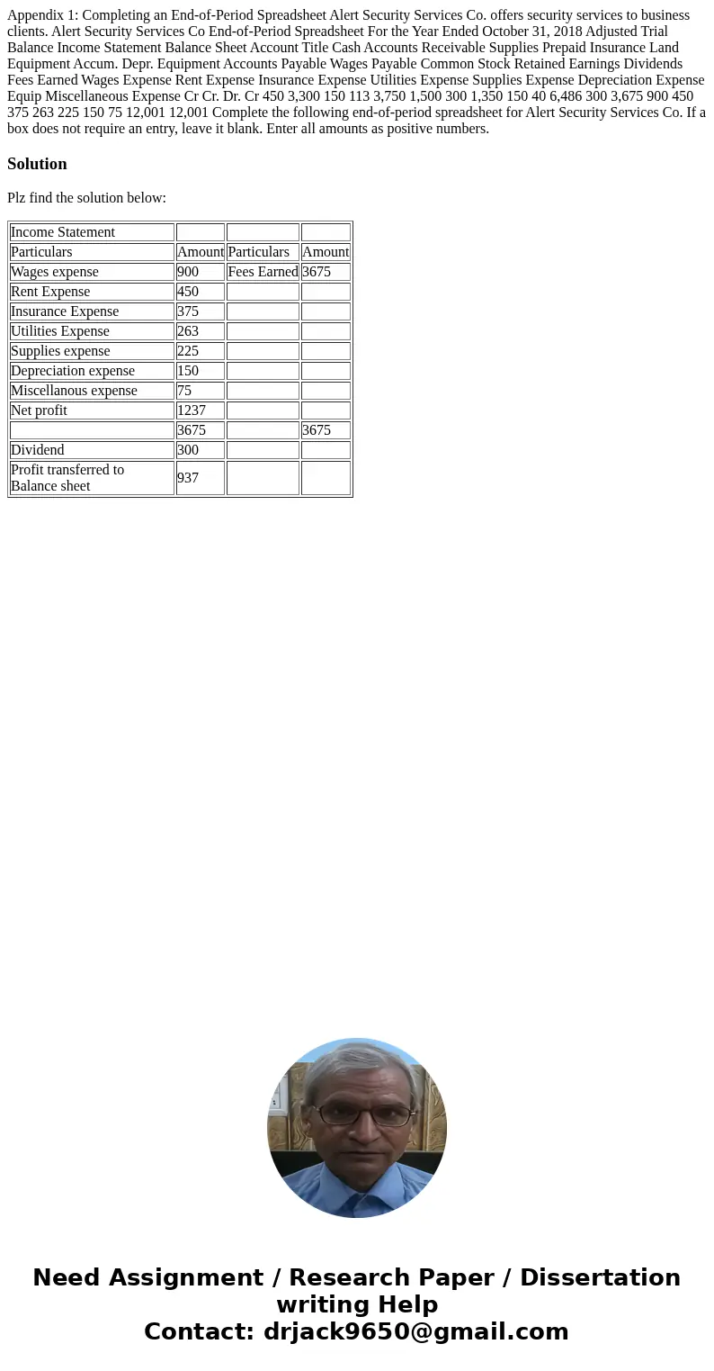 Appendix 1: Completing an End-of-Period Spreadsheet Alert Security Services Co. offers security services to business clients. Alert Security Services Co End-of  Appendix 1: Completing an End-of-Period Spreadsheet Alert Security Services Co. offers security services to business clients. Alert Security Services Co End-of