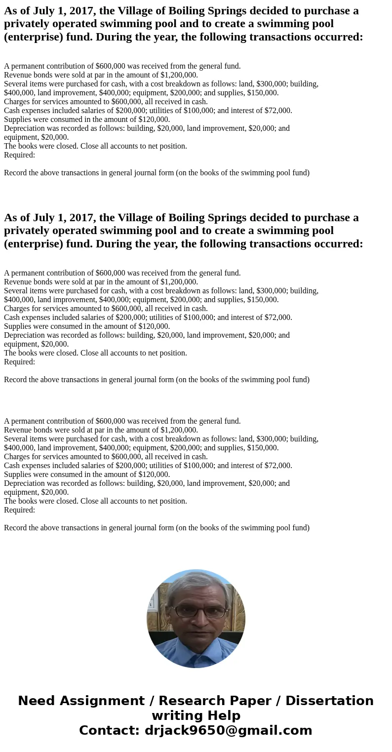 As of July 1, 2017, the Village of Boiling Springs decided to purchase a privately operated swimming pool and to create a swimming pool (enterprise) fund. Duri  As of July 1, 2017, the Village of Boiling Springs decided to purchase a privately operated swimming pool and to create a swimming pool (enterprise) fund. Duri