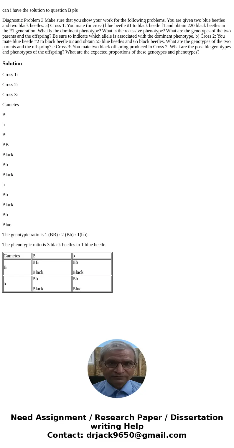  can i have the solution to question B pls Diagnostic Problem 3 Make sure that you show your work for the following problems. You are given two blue beetles and