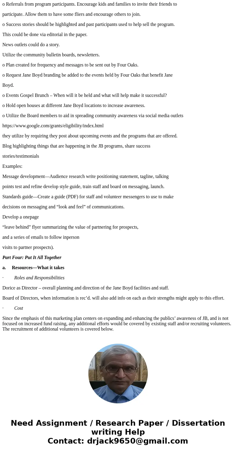Can you please just answer the Part 1. I already finished the part 2 and 4. Thanks! Jane Boyd Community House http://janeboyd.org Marketing Plan Template The Ch Can you please just answer the Part 1. I already finished the part 2 and 4. Thanks! Jane Boyd Community House http://janeboyd.org Marketing Plan Template The Ch