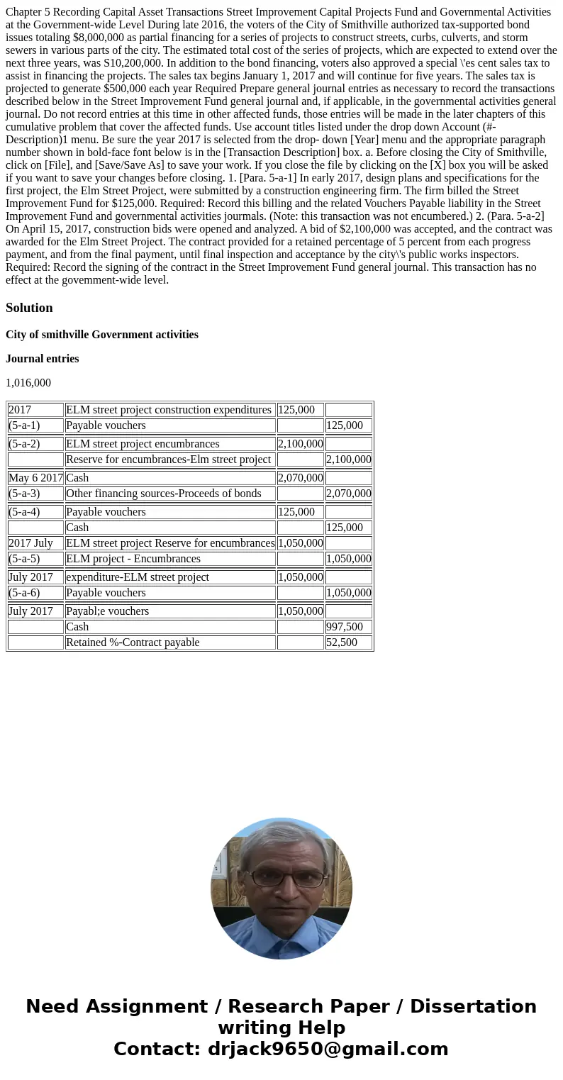  Chapter 5 Recording Capital Asset Transactions Street Improvement Capital Projects Fund and Governmental Activities at the Government-wide Level During late 20