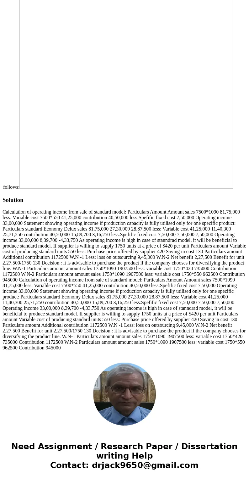  Cora Corporation produces refrigerator units. The company’s normal production and sales volume of Standard units is 7,500 units per month, and units sell for $