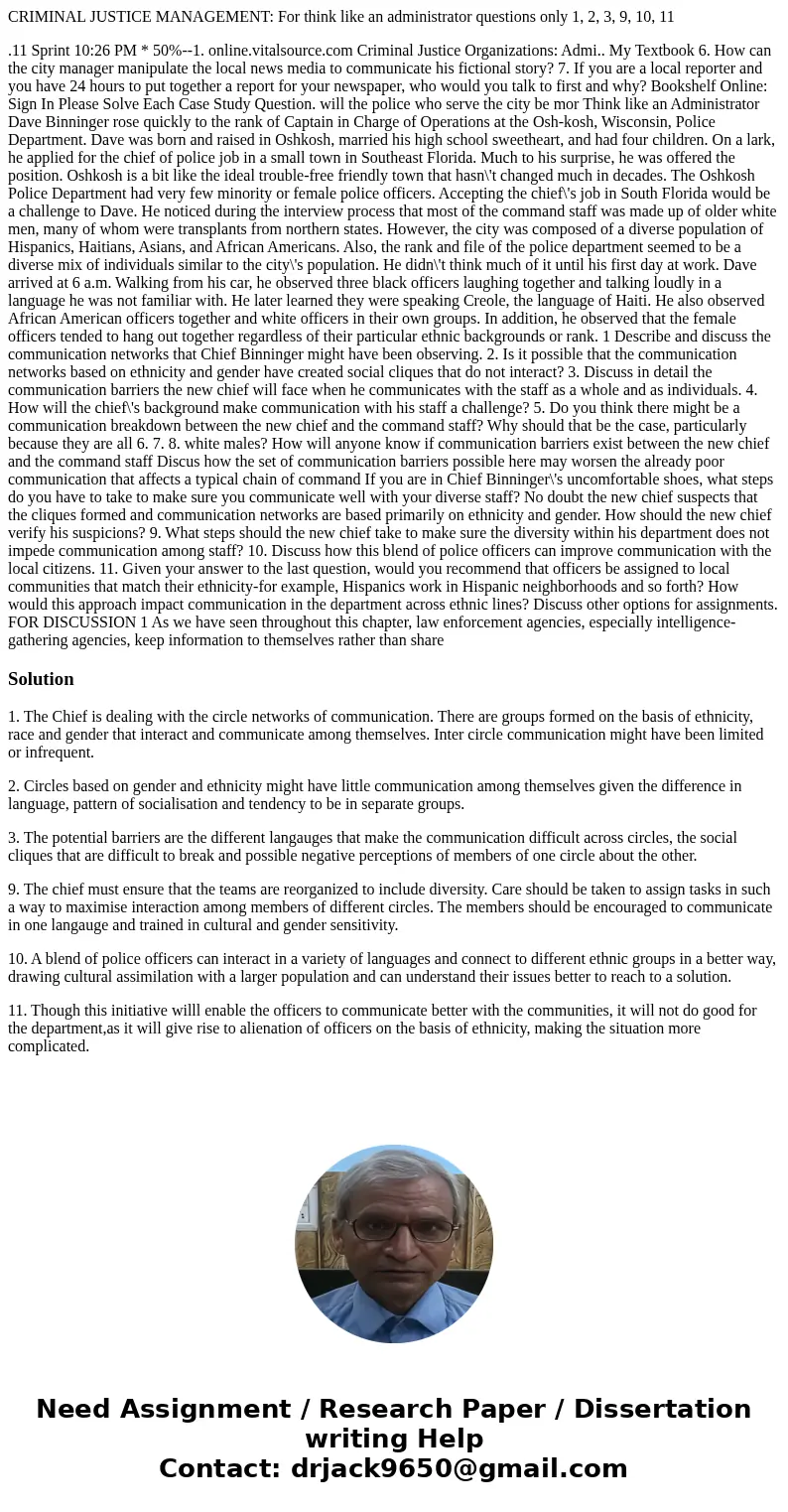 CRIMINAL JUSTICE MANAGEMENT: For think like an administrator questions only 1, 2, 3, 9, 10, 11 .11 Sprint 10:26 PM * 50%--1. online.vitalsource.com Criminal Jus CRIMINAL JUSTICE MANAGEMENT: For think like an administrator questions only 1, 2, 3, 9, 10, 11 .11 Sprint 10:26 PM * 50%--1. online.vitalsource.com Criminal Jus