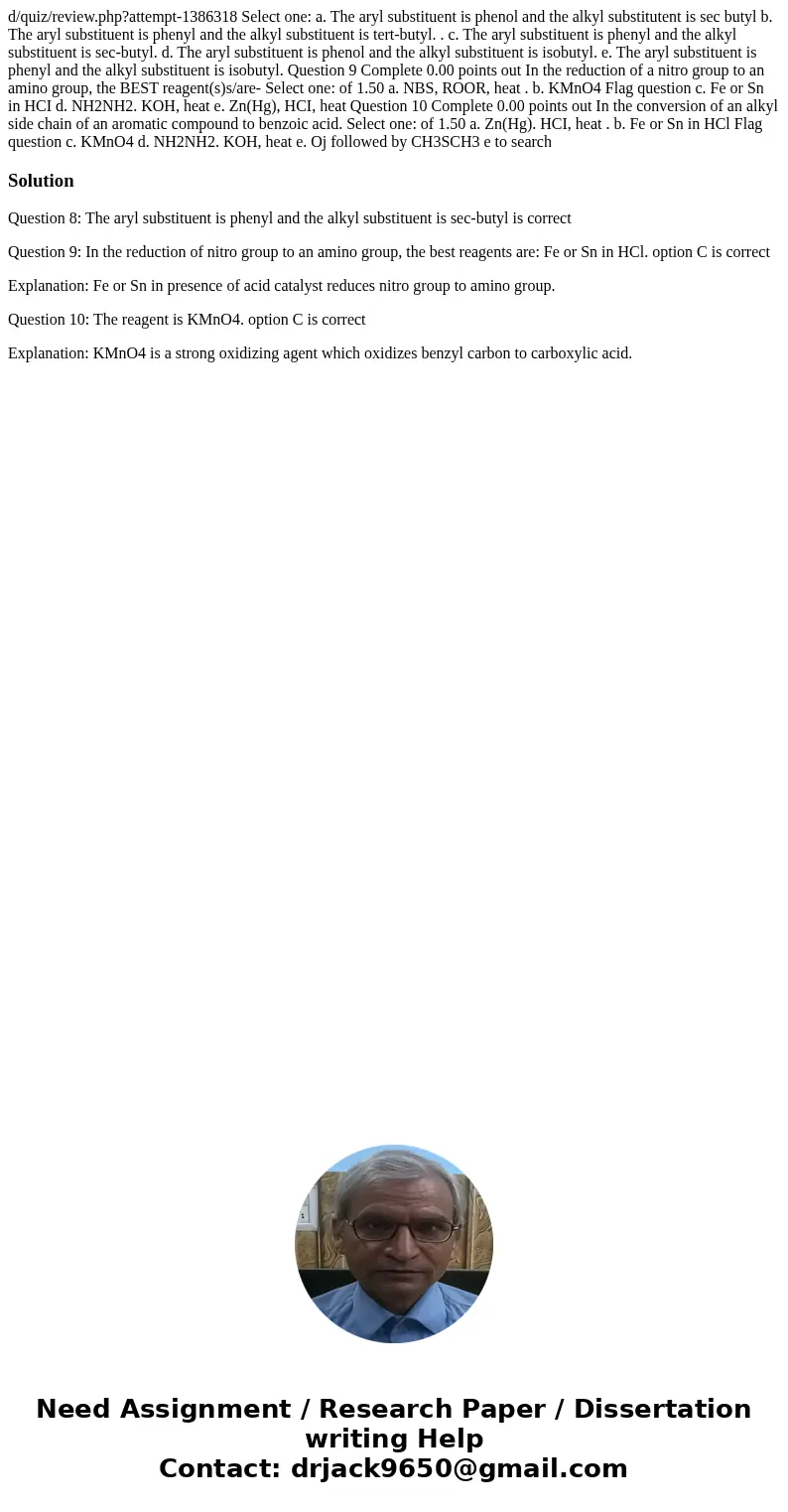 d/quiz/review.php?attempt-1386318 Select one: a. The aryl substituent is phenol and the alkyl substitutent is sec butyl b. The aryl substituent is phenyl and t  d/quiz/review.php?attempt-1386318 Select one: a. The aryl substituent is phenol and the alkyl substitutent is sec butyl b. The aryl substituent is phenyl and t