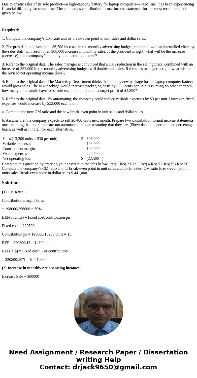 Due to erratic sales of its sole product—a high-capacity battery for laptop computers—PEM, Inc., has been experiencing financial difficulty for some time. The c