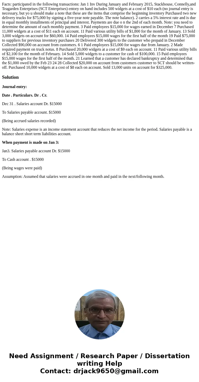Facts: participated in the following transactions: Jan 1 Inv During January and February 2015, Stackhouse, Connelly,and Teagarden Enterprises (SCT Enterprises)  Facts: participated in the following transactions: Jan 1 Inv During January and February 2015, Stackhouse, Connelly,and Teagarden Enterprises (SCT Enterprises)
